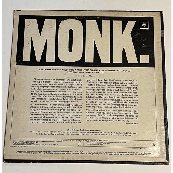THELONIOUS MONK 'MONK' LP UK IMPORT MONO - NM ORIGINAL 1965 - CL 2291 - Picture 3 of 5